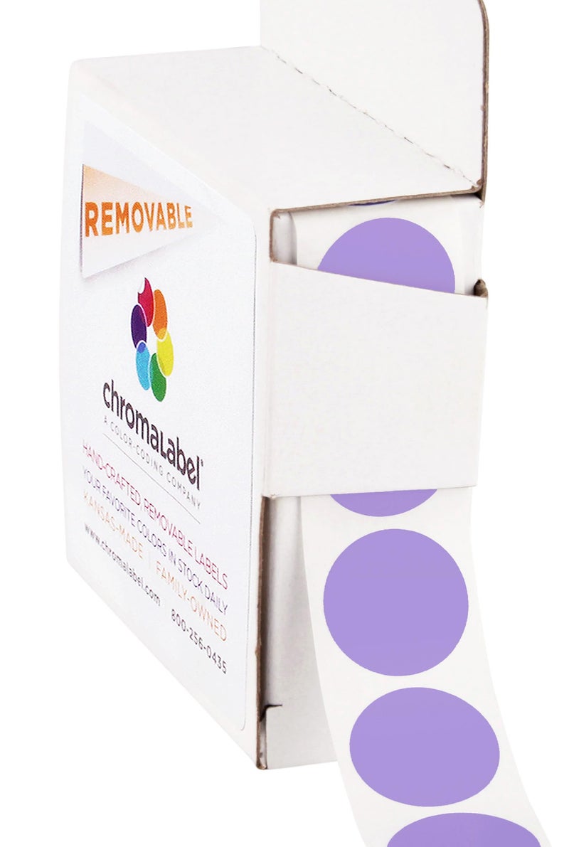 ChromaLabel 0.75 Inch Round Label Removable Color Code Dot Stickers, 1000 Labels per Dispenser Box, Lavender - Image 1